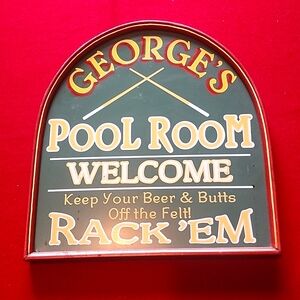 Vintage Georges Billiard Pool Room wooden sign 1997